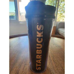 2015 Starbucks Insulated Plastic Travel Tumbler Coffee Mug Black/Gold